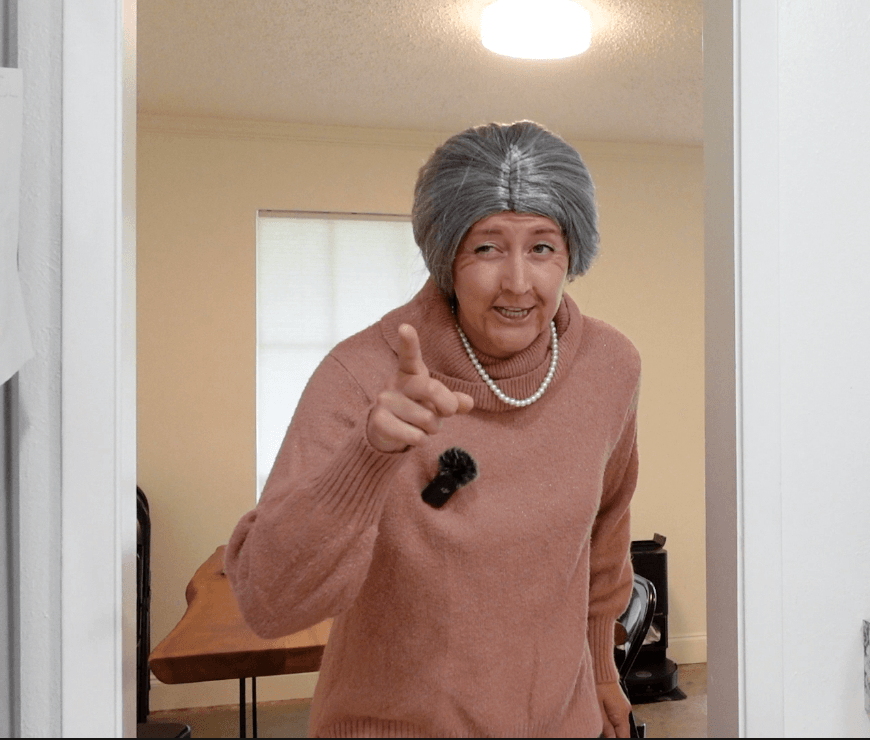 Marina as one of her Gypsy Equestrian comedic characters