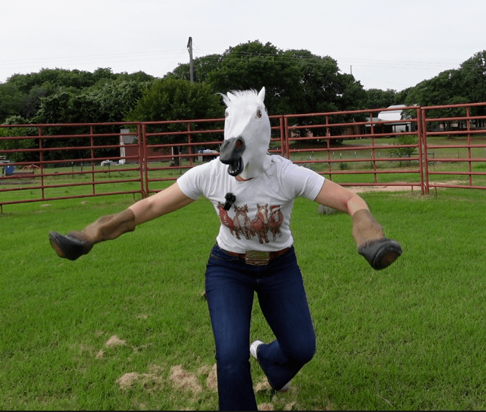 Marina as one of her Gypsy Equestrian comedic characters