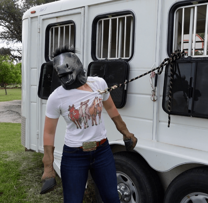 Marina as one of her Gypsy Equestrian comedic characters