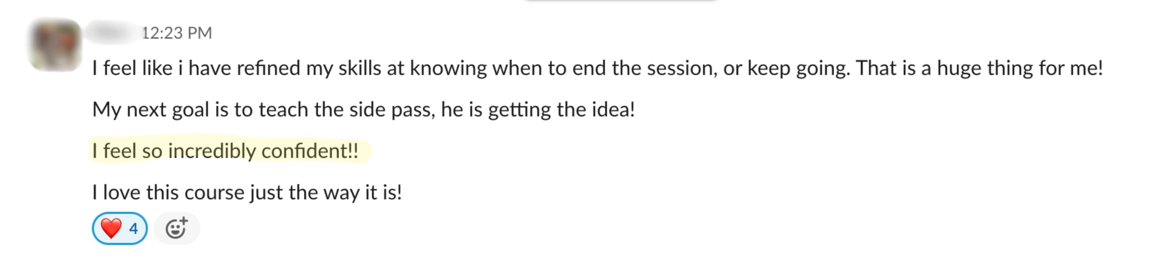 Student feedback from a Positive Horse Training student